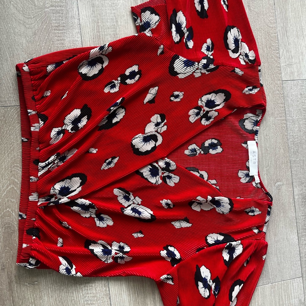 Astr Red and Black Floral Top